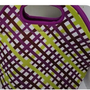 Neoprene Plaid Lunch Bag – Purple, Green & Brown